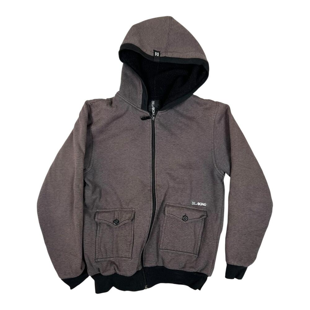 Vintage Billabong Jacket Size Small Gray Fleece Lined Hooded Full Zip Y2K Surf